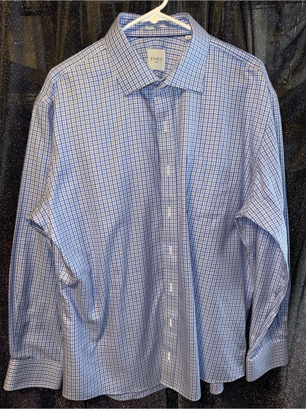 Enro Men's Blue Check Dress Shirt - Classic Point Collar
